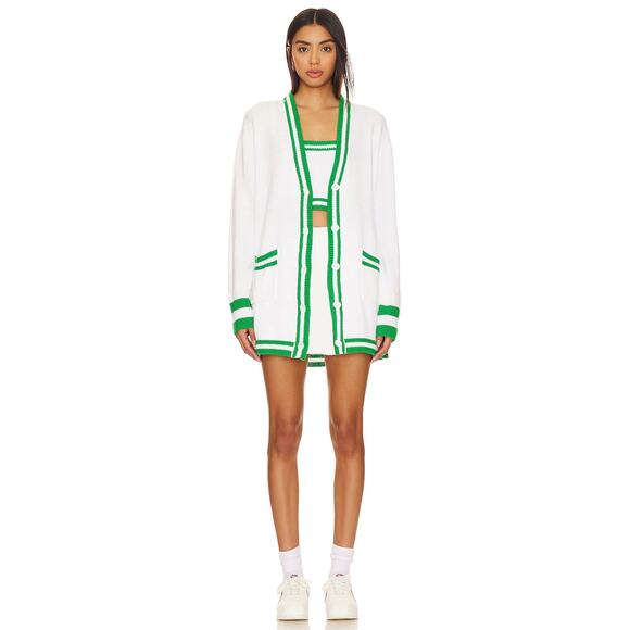 Show Me Your MuMu Green and White Cardigan Duster Academia Vibrant Size Large - Picture 2 of 8
